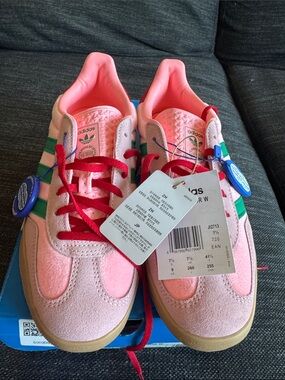adidas Pink & Green Suede Trainer with Red Laces